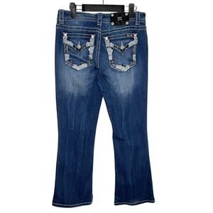 Miss Me Vintage Jeans Relaxed Boot XP7547B Rhinestone Silver Embellished Pocket